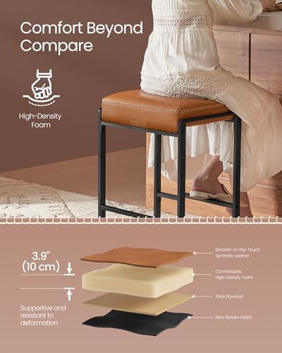 VASAGLE Bar Stools Set of 4, Counter Height, PU Leather, 26-Inch | Mid-Centur...