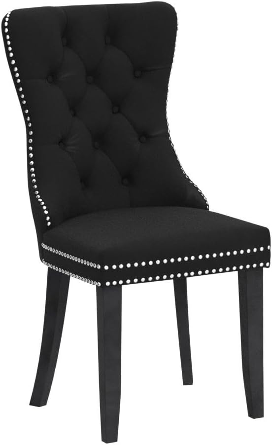 Kiztir Velvet Dining Chairs Set of 6, Upholstered Dining Room Chairs with Ring Pull Trim and Button Back, Luxury Tufted Dining Chairs for Living Room, Bedroom, Kitchen (Black)