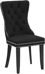 Kiztir Velvet Dining Chairs Set of 6, Upholstered Dining Room Chairs with Ring Pull Trim and Button Back, Luxury Tufted Dining Chairs for Living Room, Bedroom, Kitchen (Black)
