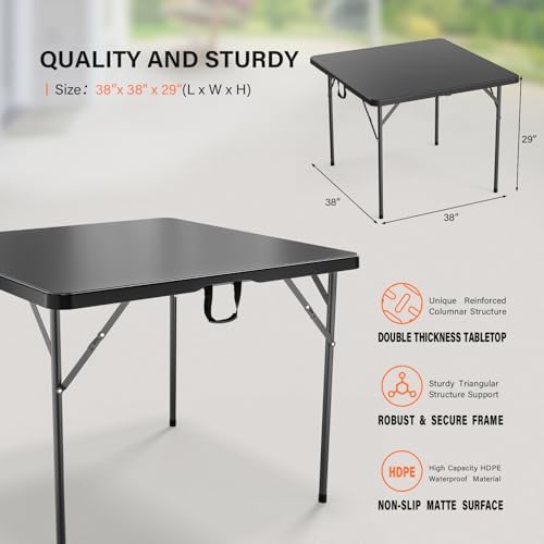 VINGLI 38" Fold in Half Square Table, Bi-Folding Commercial Portable Pla...
