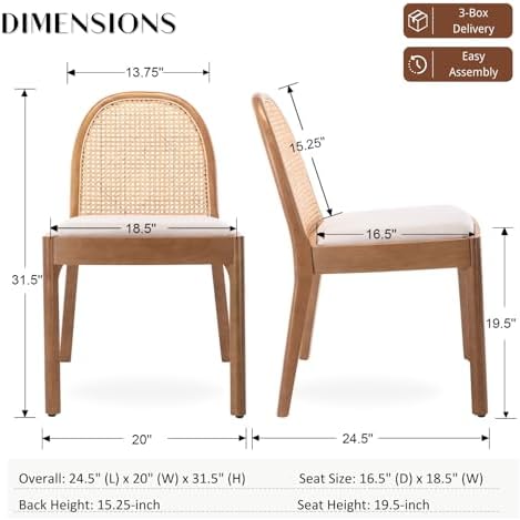 Ya-Home Mid Century Dining Chairs Set of 6, Accent Rattan Linen Fabric Side C...