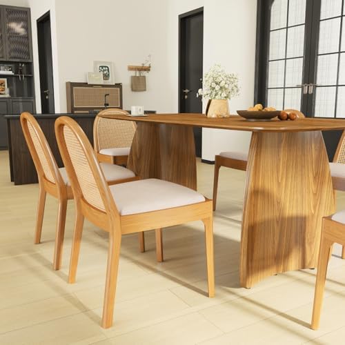 HEAH-YO Rattan Dining Chairs Set of 4, Upholstered Linen Dining Room Chairs w...