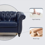 QHITTY 2 Piece Living Room Set, Chesterfield Sectional Sofa Chair Contemporary Upholstered Leather Loveseat Couch Sets for Living Room, Bedroom, Office (Blue)