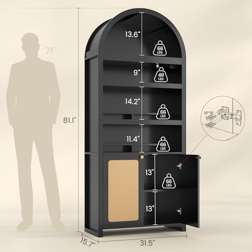 81" Tall Arched Cabinets,Bookcase with storage,Mid-Century Modern 6-Tier...