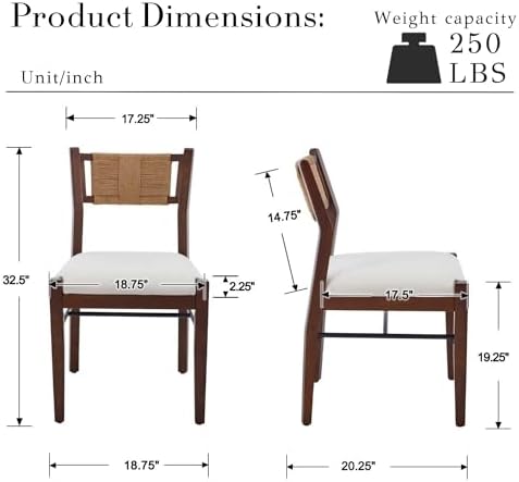 BESTANO Modern Armless Dining Chairs with Rope Woven Back Set of 4, White Che...