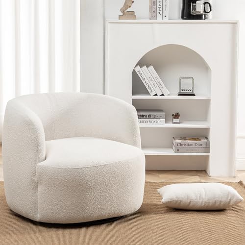 KINWELL 34" W Boucle Swivel Barrel Chairs with Pillow Set of 2, Beige