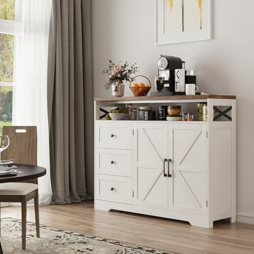 Befrases Farmhouse Buffet Cabinet with Drawers & Open Shelf