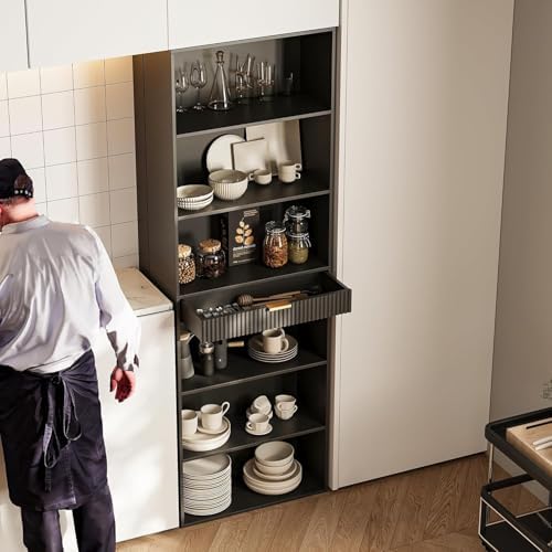 INNOD 7-Tier Bookshelf with Storage, 72" Tall Bookcase with Drawer, Disp...