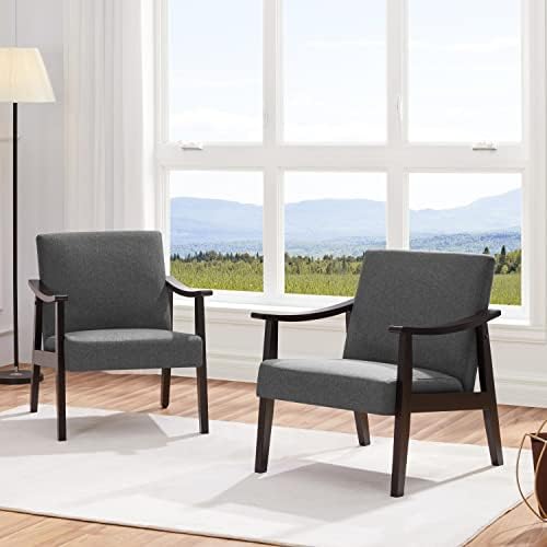 Yaheetech Accent Chairs Set of 2, Mid-Century Linen Fabric, Dark Gray