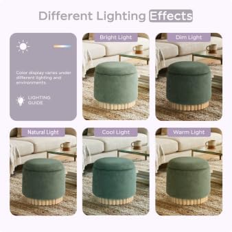 Get Set Style Round Ottoman with Wooden Base, Storage Vanity Stool for Makeup...