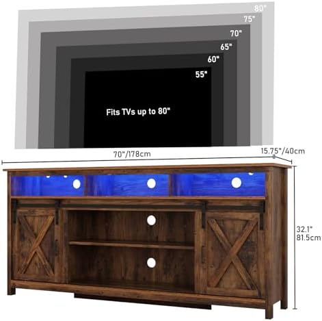 70" LED Farmhouse TV Stand for 80/75/70 Inch TVs,Tall Entertainment Cent...