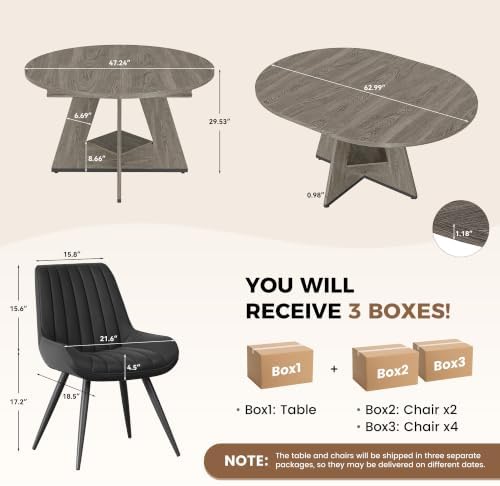 Miereirl Extendable Dining Table Set for 4-6, 47.24"-63" Round to O...