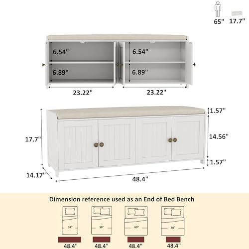 HOMEFORT 48.4" Shoe Storage Bench with Cushion, Entryway Bench with Padd...