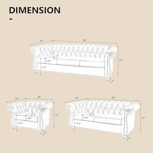 AVZEAR 84" Chesterfield Sofa 3-Seater, Classic Roll Arm PU Leather Couch...