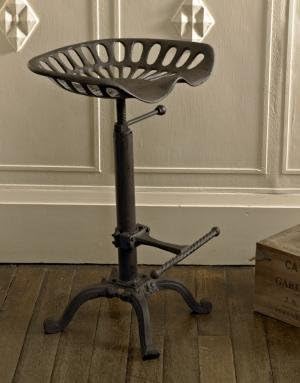 Rustic Industrial Bar Stool - Cast Iron Tractor Stool Adjustable Height Swive...