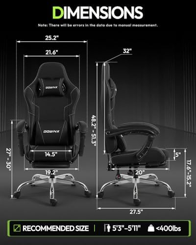 Dowinx Ergonomic Gaming Chair with Footrest & Massage Lumbar, 2D-Linkage ...