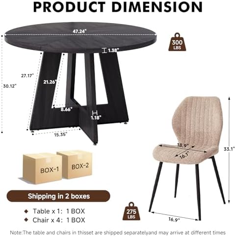 47 in Round Dining Table Set for 4, Kitchen Table and Chairs