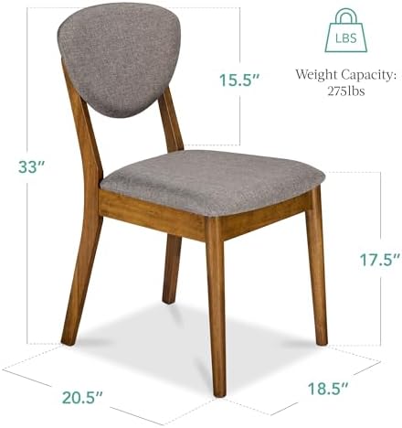 Best Choice Products Wooden Dining Chairs, Wood Mid-Century Modern Upholstere...