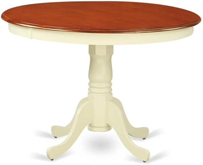 East West Furniture HLQU3-BMK-W 3 Piece Dining Room Table Set Contains a Round Kitchen Table with Pedestal and 2 Dining Chairs, 42x42 Inch, Buttermilk & Cherry