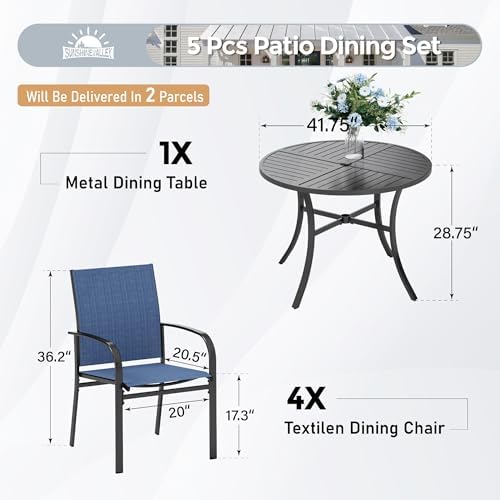 SUNSHINE VALLEY 5pc Patio Dining Set, 42" Round Table & 4 Blue Chairs