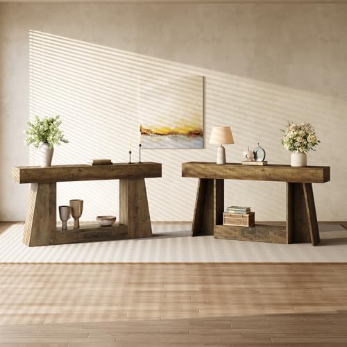 LITTLE TREE 63" Farmhouse Console Table with Storage, Rustic Sofa Table ...