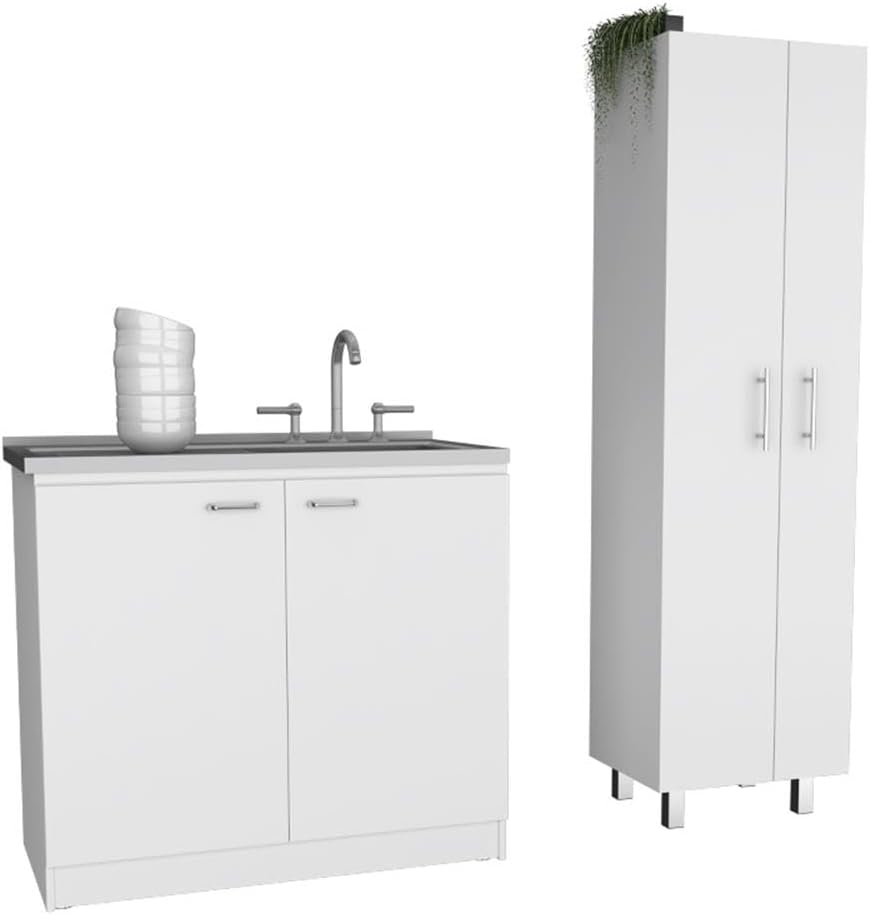 Pemberly Row 2 Piece Kitchen Set, Sink Cabinet and Pantry, White Manufactured...