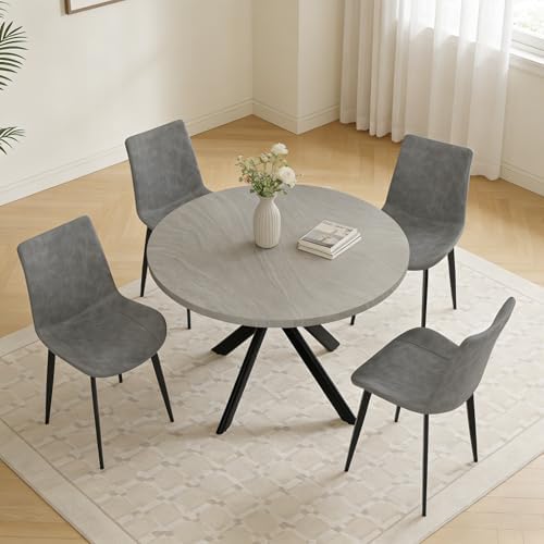 44" Round Dining Table Set for 4, Modern X-Shaped Metal Leg Table