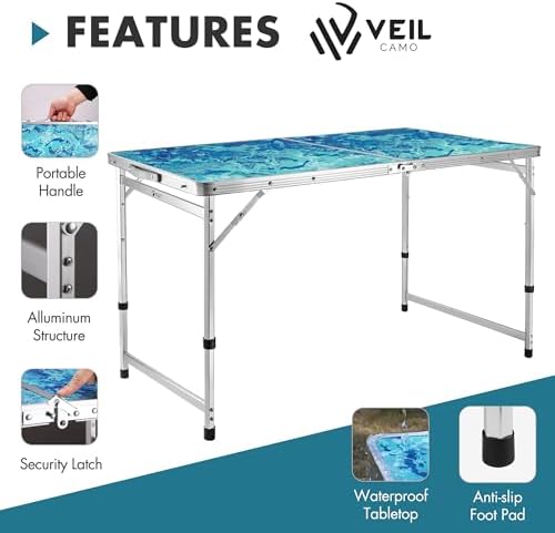 VILLEY Folding Camping Table 4FT, Portable Small Picnic Table