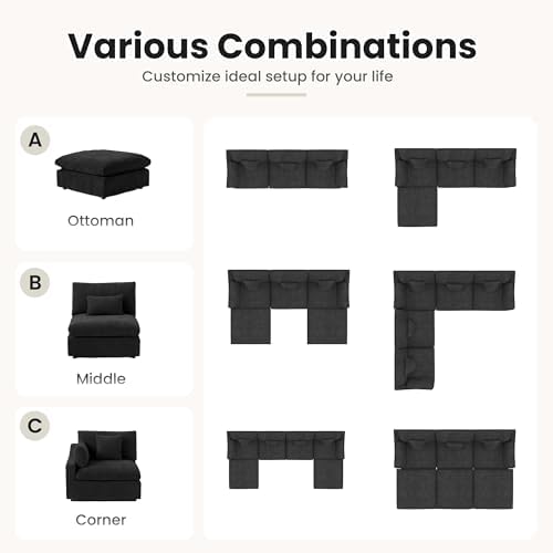 Cloud Couch for LivingRoom,190" U Shaped Modular Sectional Couch with St...