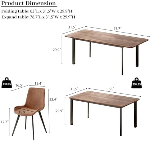 HIPIHOM Extendable Dining Table Set for 8, Walnut Kitchen Table with Chairs |...