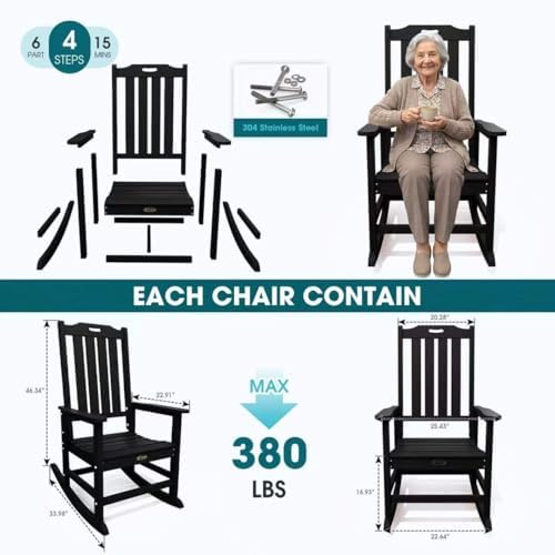 THOEOE Outdoor Rocking Chairs Set of 2, Oversized Patio Rocking Chair | HDPE ...