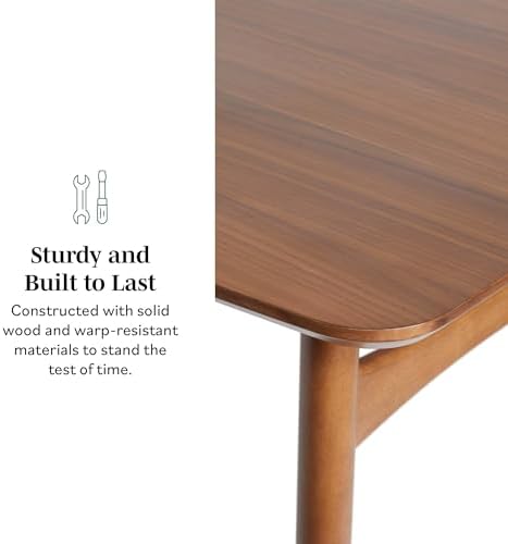 Walker Edison Mid-Century Modern Solid Wood Tapered-Leg Dining Table, 59 Inch...