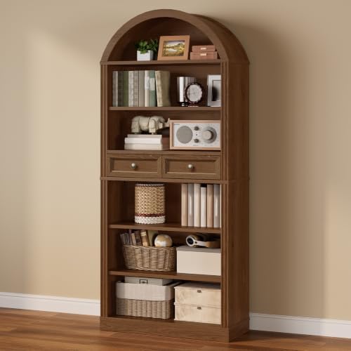 RALGEND Arched Bookshelf, 73" Tall Arch Bookcase with Drawers, Farmhouse...