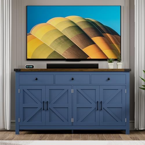 VVFLU 63" Sideboard Buffet Cabinet with Storage, Coffee Bar with 3 Drawe...