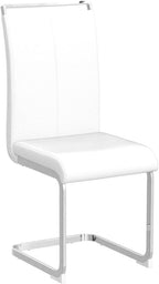 AZmac Modern Leather Dining Chairs Set of 4,Armless Kitchen Chairs,Dining Room Chairs with Upholstered Padded Seat and Sturdy Chrome Legs for Dining Room,Kitchen (Set of 4, White+PU Leather)