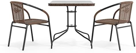 Flash Furniture Lila 3-Piece 28" Square Indoor/Outdoor Patio Table and C...