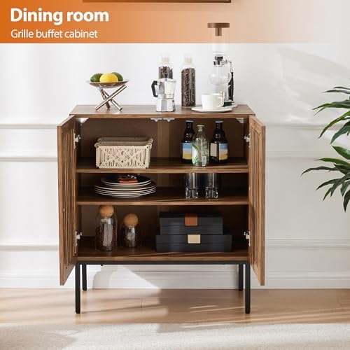 Mericonia Grille Buffet Cabinet with Storage, Sideboards 2 Doors with Metal B...