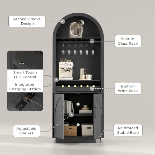 Fatmok Modular Entertainment Center & Coffee Bar with LED Lighting,Chargi...