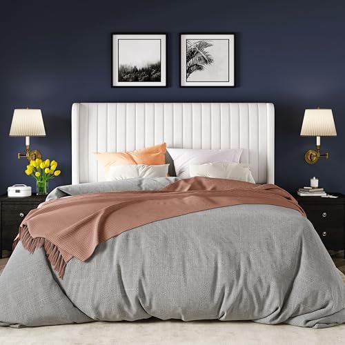 Allewie Full Size Velvet Bed Frame/Vertical Channel Tufted Wingback Headboard...