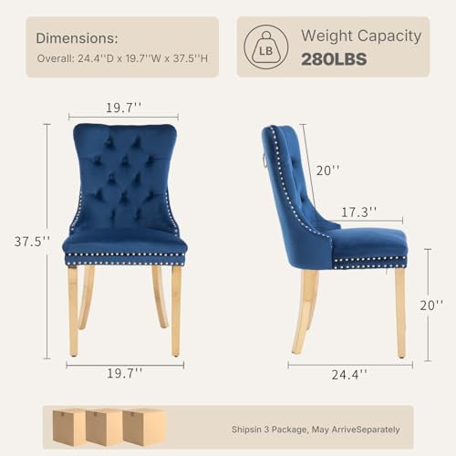 Blue Velvet Dining Chairs Set of 6, Fabric Upholstered Kitchen & Dining R...
