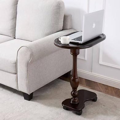 Solid Wood Rolling Side Table, Mobile Sofa End Table with Wheels for Sofa, Be...