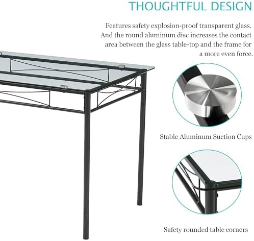 VECELO Dining Table Set for 4, 5-Piece Glass Kitchen Table with Upholstered P...