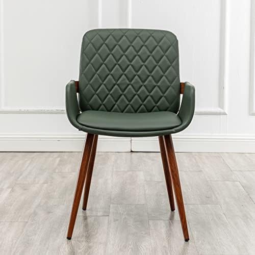 LUNLING Mid Century Modern Faux Leather Dining Chairs Set of 2, Green, Uphols...