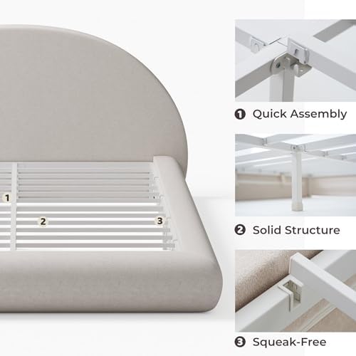RECCI AirFrame Half-Moon Upholstered King Platform Bed Frame
