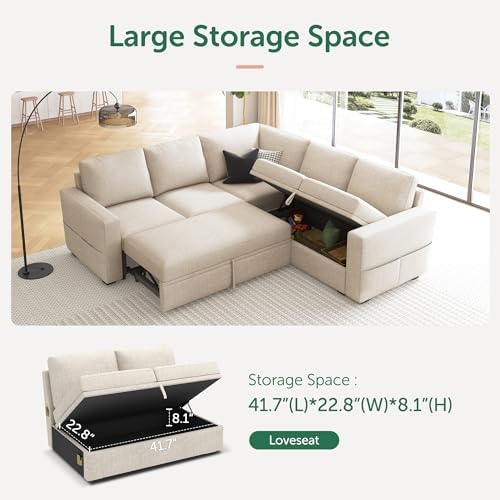 HONBAY Modular Sectional Sleeper Sofa with Pull Out Bed, L Shaped Couch with ...