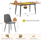 59"-75" Extendable Dining Table Set for 6, Mid Century Dining Room Table Set for 6, Modern Wood Kitchen Table Upholstered Chairs Set of 6, Ideal for Dining Room,Office, Space-Saving, Easy to Assemble