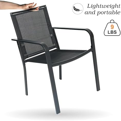Anmutig Outdoor Bistro Set for 2, Stackable Chairs & Square Table, Black