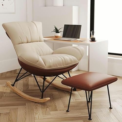 Comfortable Reclining Rocking Chair with Ottoman, Ergonomic High Lazy Sofa fo...