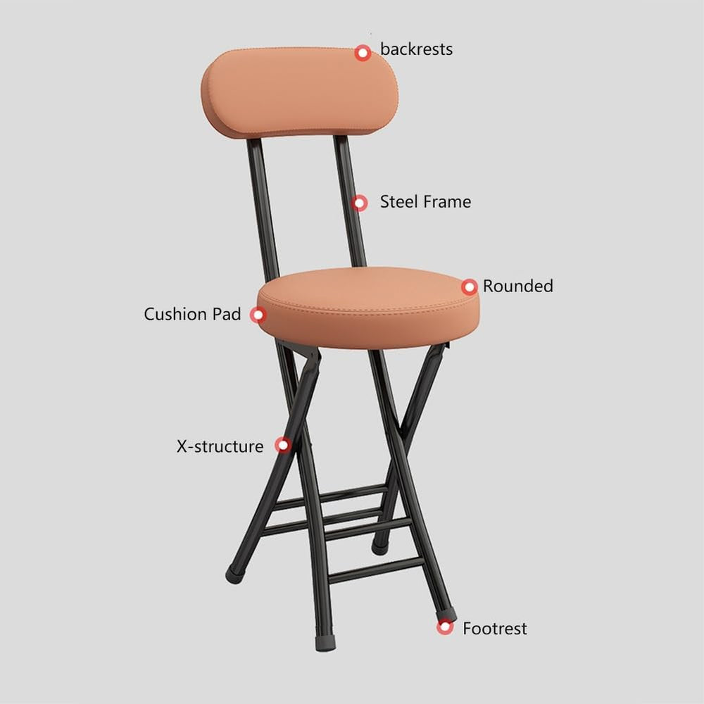Folding Stool with Backrest, Cushioned Padded Leather Round Portable Foldable...