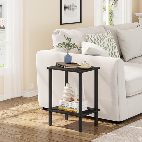 TUTOTAK End Table, Set of 2, Side Table, Nightstand, 2-Tier Storage Shelf